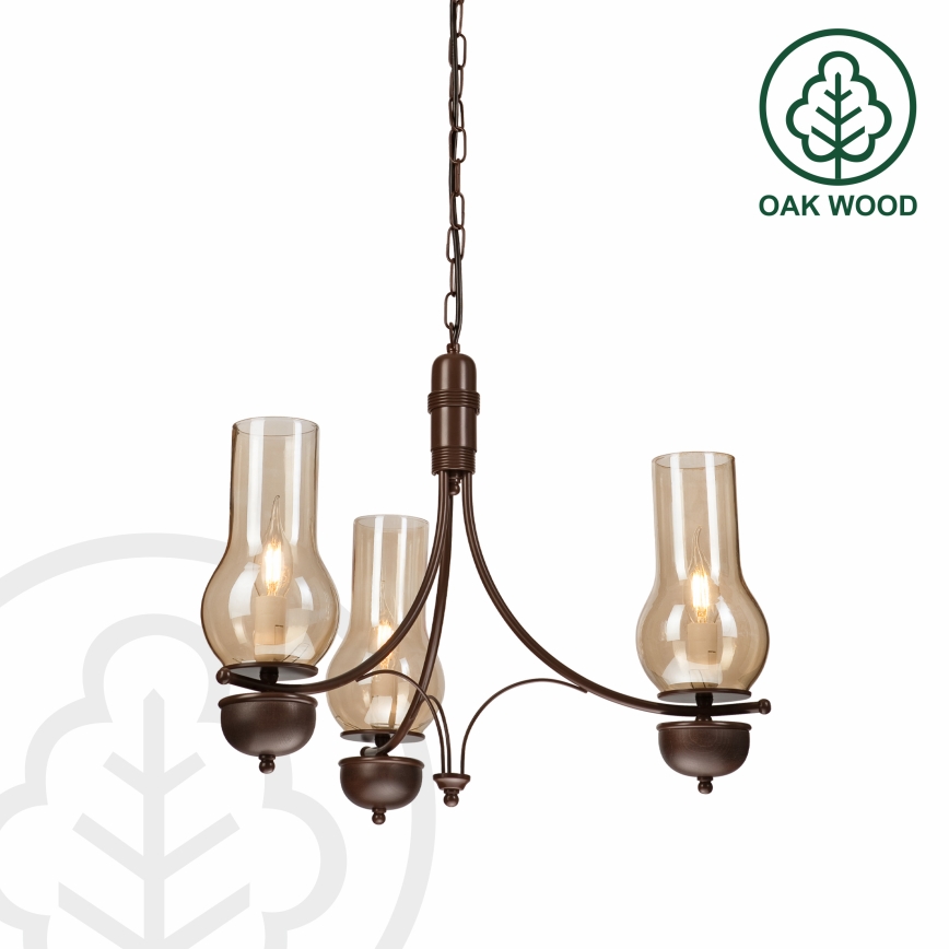 BRILAGI - LED-Kronleuchter mit Kette COTTAGE 3xE14/40W/230V Buche/braun/rauchiges Beige