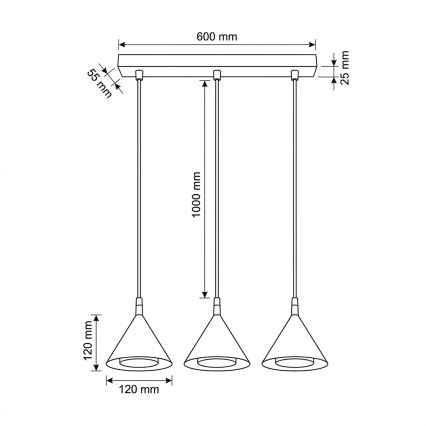 BRILAGI - LED Lampada a sospensione con cavo CONE TRIPLE 3xGX53/15W/230V nera
