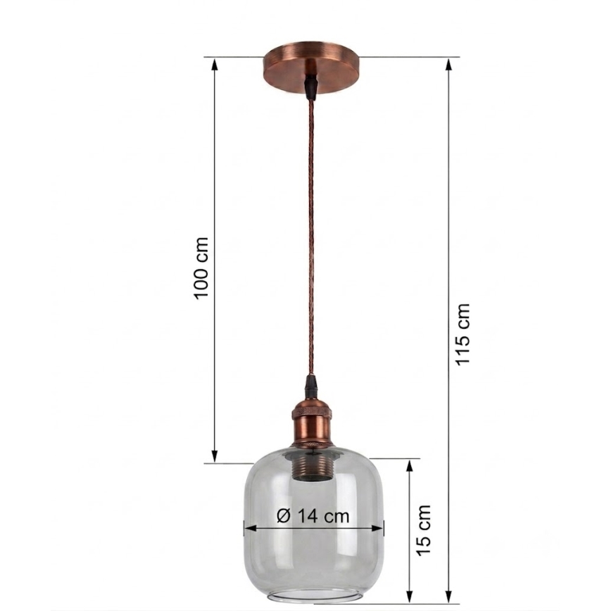 BRILAGI - Lampada a sospensione LED su cavo RETRO GLASS 1xE27/60W/230V Ø 14 cm rame/grigio fumé