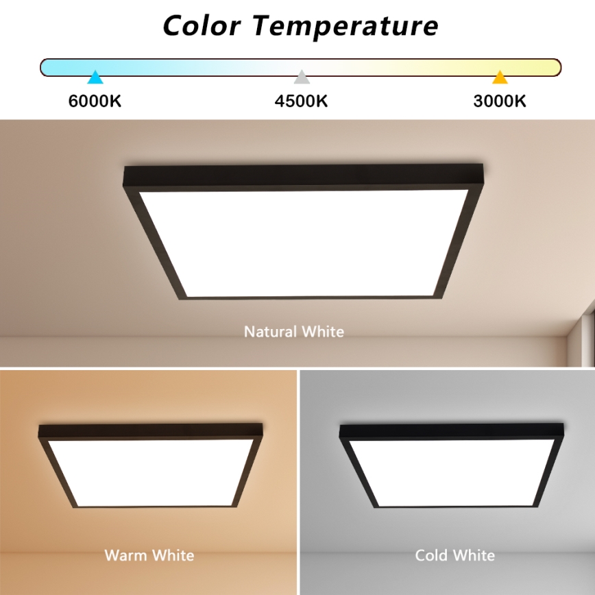 Brilagi - Plafoniera da bagno dimmerabile FRAME SMART LED/50W/230V 60x60 cm 3000-6000K IP44 nera + telecomando