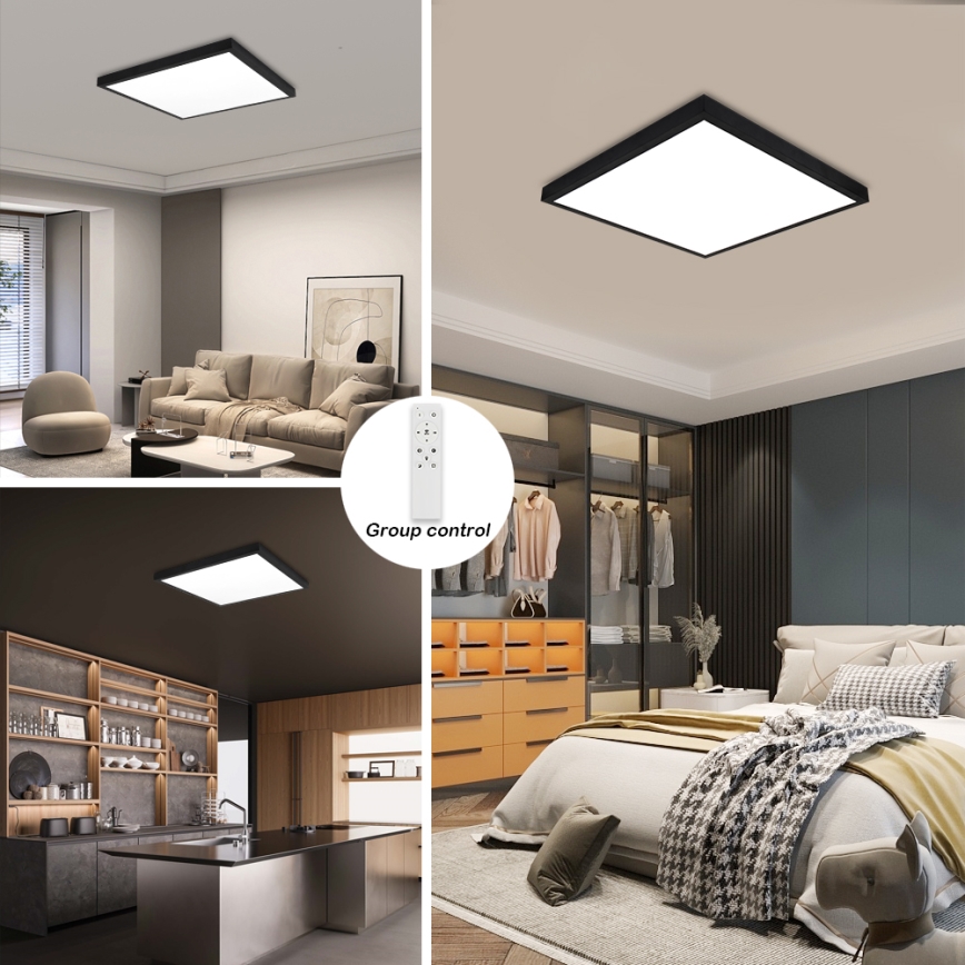 Brilagi - Plafoniera da bagno dimmerabile FRAME SMART LED/50W/230V 60x60 cm 3000-6000K IP44 nera + telecomando