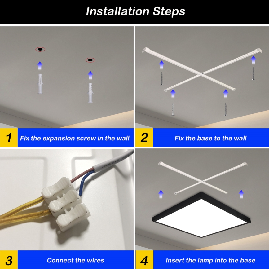 Brilagi - Plafoniera da bagno dimmerabile FRAME SMART LED/50W/230V 60x60 cm 3000-6000K IP44 nera + telecomando