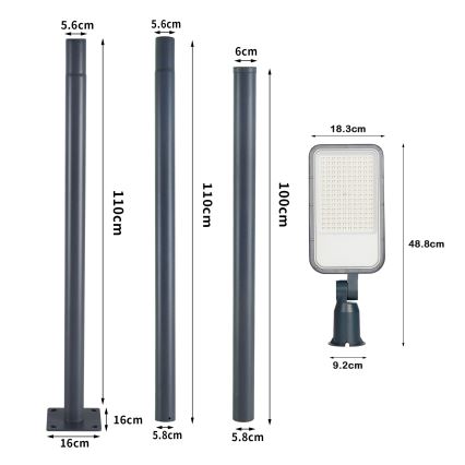 Brilagi - Lampione stradale LED da esterno con palo da 3 m e snodo URBANLIGHT LED/100W/230V antracite IP65
