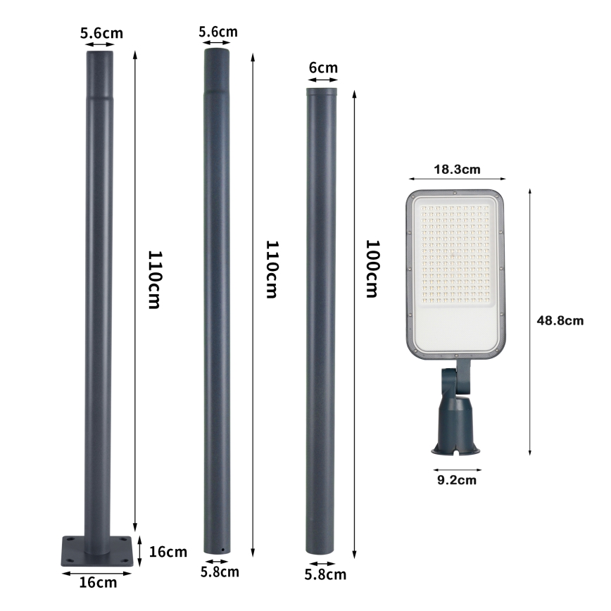 Brilagi - Lampione stradale LED da esterno con palo da 3 m e snodo URBANLIGHT LED/100W/230V antracite IP65