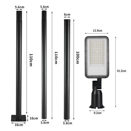 Brilagi - Lampione stradale LED da esterno con palo e snodo, 3 m, URBANLIGHT LED/50W/230V, nero, IP65