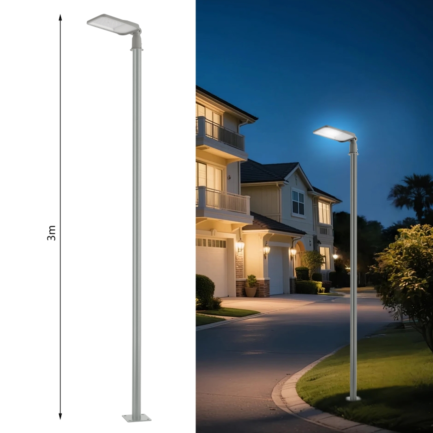Brilagi - Lampione stradale LED da esterno con palo e snodo 3 m URBANLIGHT LED/100W/230V grigio IP65