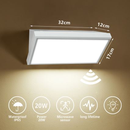 Brilagi - Lampada da parete esterna a LED con sensore TRIANGLE LED/20W/230V bianca IP65