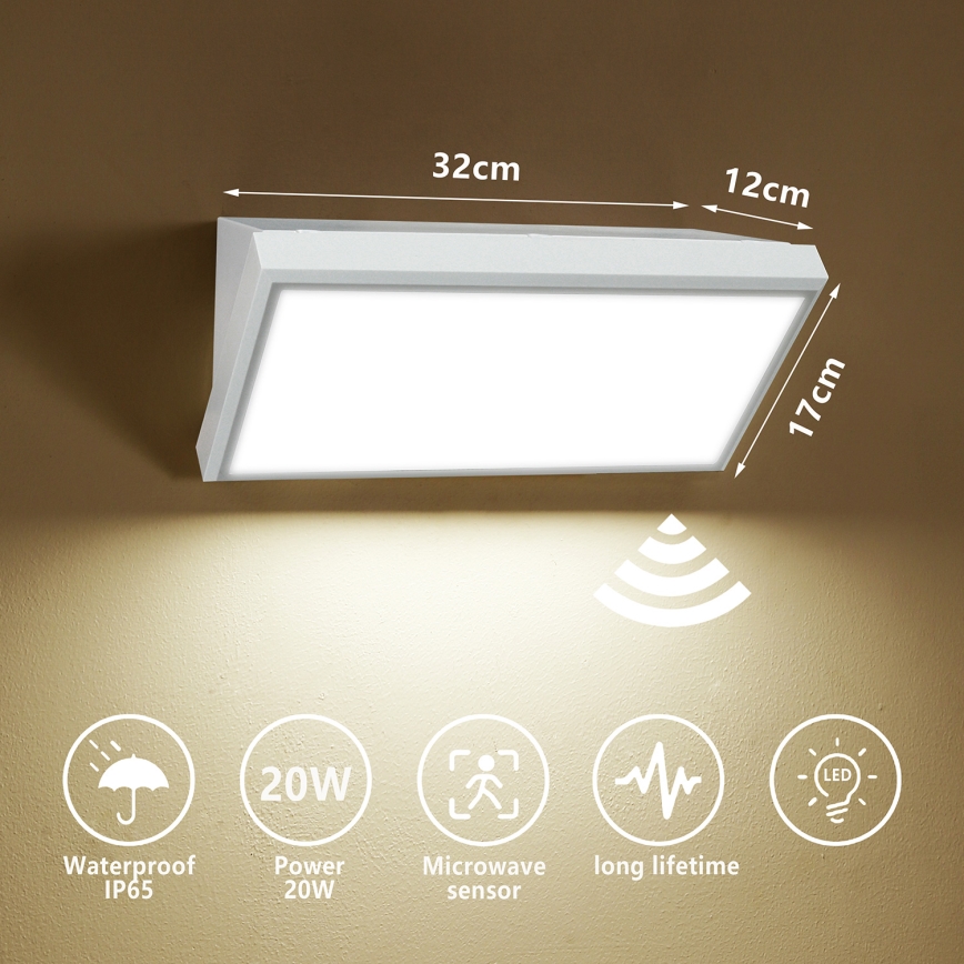 Brilagi - Lampada da parete esterna a LED con sensore TRIANGLE LED/20W/230V bianca IP65