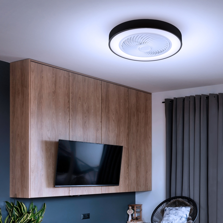 Brilagi - Plafoniera LED dimmerabile con ventilatore, 30W/230V, 3000-6500K, Ø 50 cm, nero + telecomando