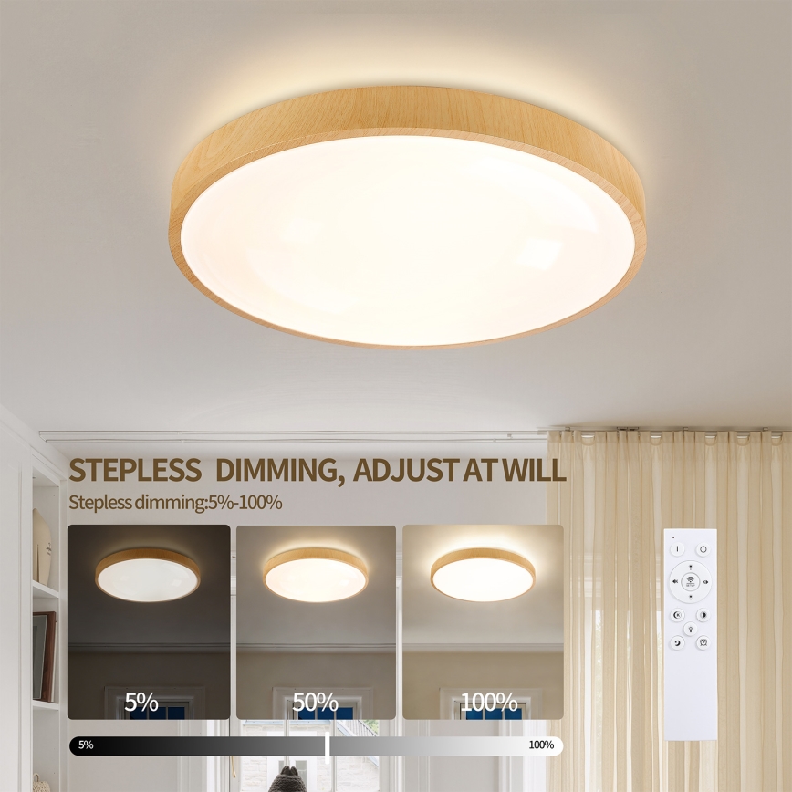 Brilagi - Plafoniera dimmerabile a LED GLASS POOL DOUBLE LED/48W/230V 3000-6000K 40 cm finitura effetto legno + telecomando