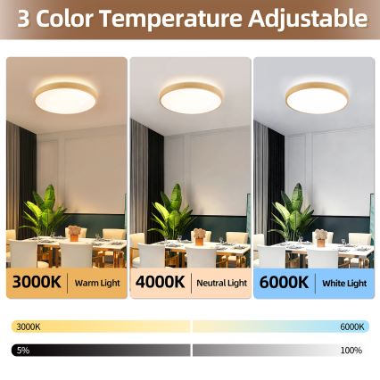 Brilagi - Plafoniera dimmerabile a LED GLASS POOL DOUBLE LED/60W/230V 3000-6000K 50 cm finitura effetto legno + telecomando