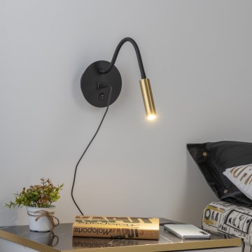Brilagi - LED Lampada flessibile da muro con porta USB MAYA LED/3W/230V 4000K nero/oro