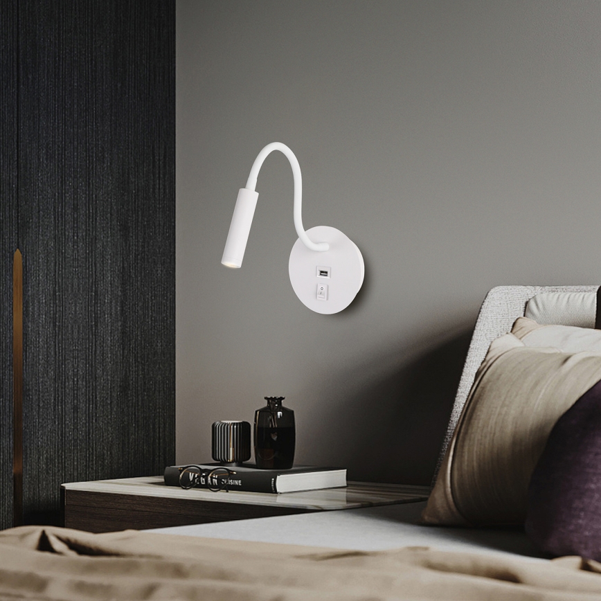 Brilagi - LED Lampada flessibile da muro con porta USB MAYA LED/3W/230V 4000K bianco