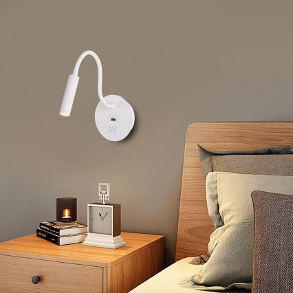 Brilagi - LED Lampada flessibile da muro con porta USB MAYA LED/3W/230V 4000K bianco