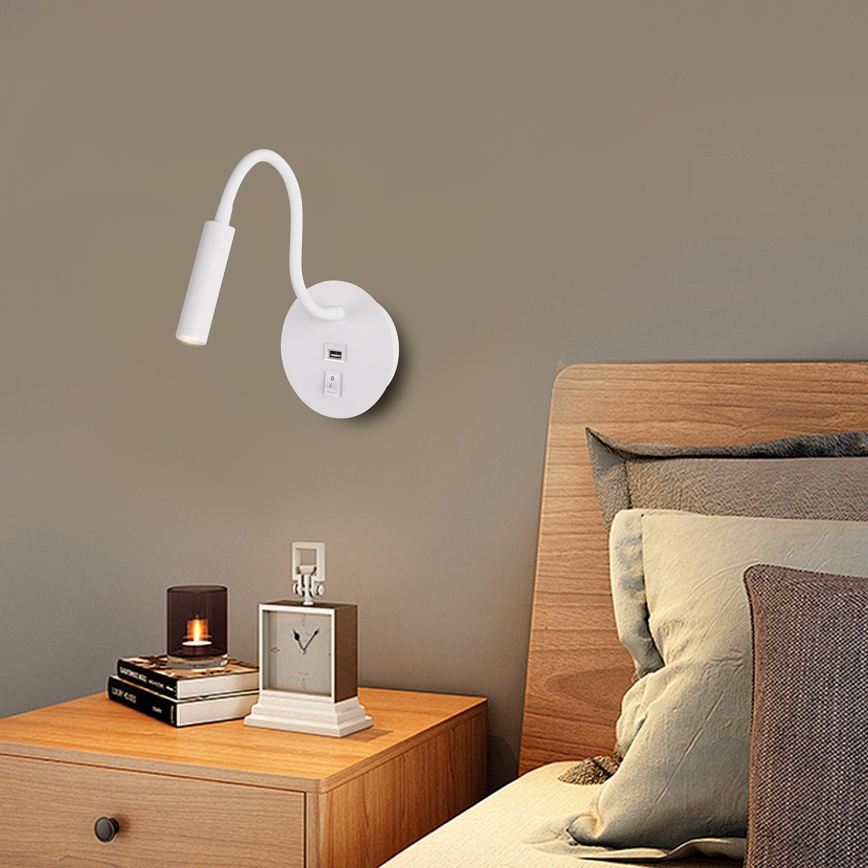 Brilagi - LED Lampada flessibile da muro con porta USB MAYA LED/3W/230V 4000K bianco