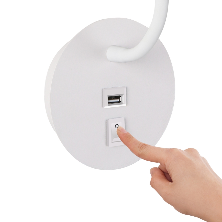 Brilagi - LED Lampada flessibile da muro con porta USB MAYA LED/3W/230V 4000K bianco