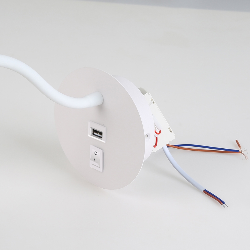 Brilagi - LED Lampada flessibile da muro con porta USB MAYA LED/3W/230V 4000K bianco