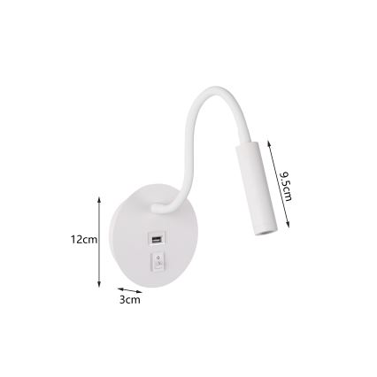 Brilagi - LED Lampada flessibile da muro con porta USB MAYA LED/3W/230V 4000K bianco