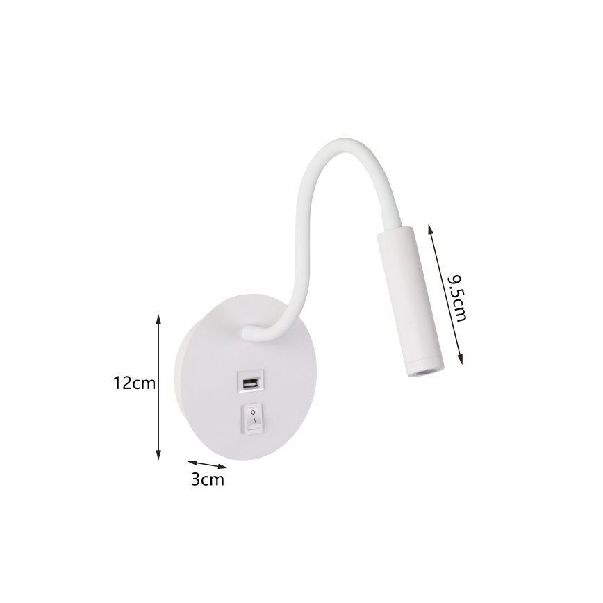 Brilagi - LED Lampada flessibile da muro con porta USB MAYA LED/3W/230V 4000K bianco