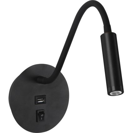 Brilagi - LED Lampada flessibile da muro con porta USB MAYA LED/3W/230V 4000K nero