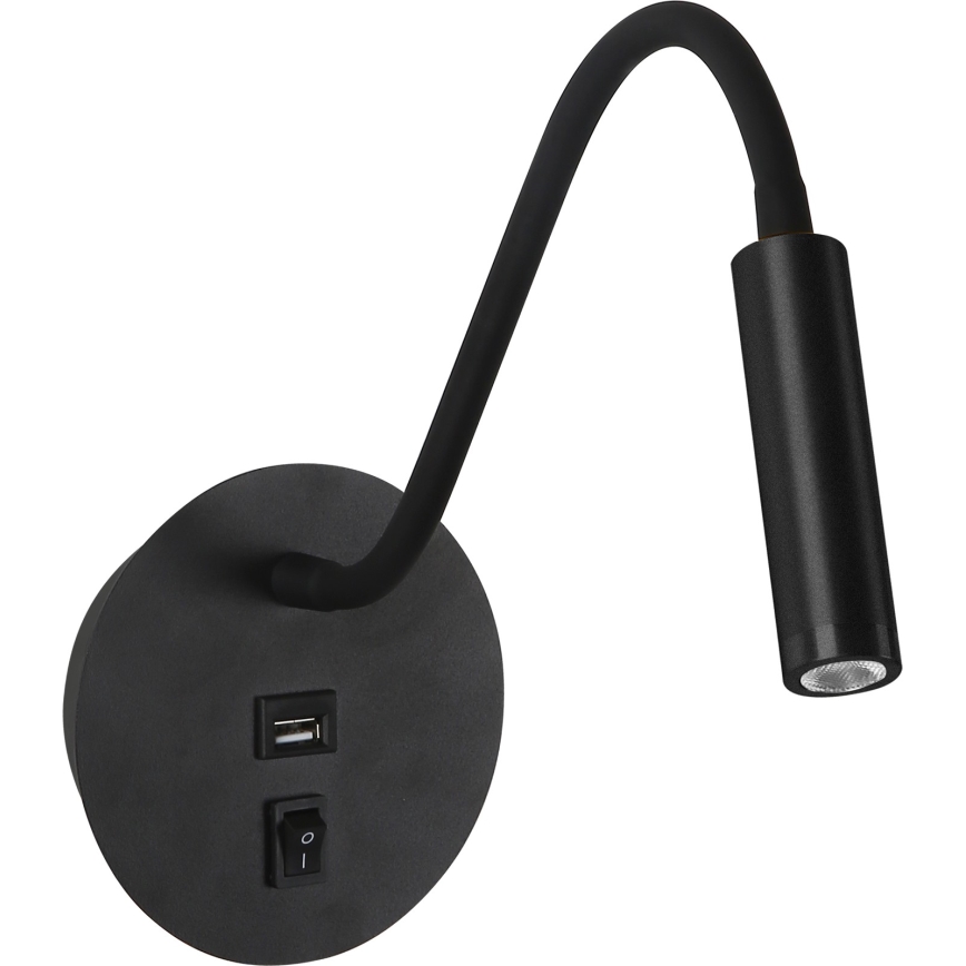 Brilagi - LED Lampada flessibile da muro con porta USB MAYA LED/3W/230V 4000K nero