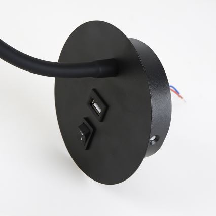 Brilagi - LED Lampada flessibile da muro con porta USB MAYA LED/3W/230V 4000K nero