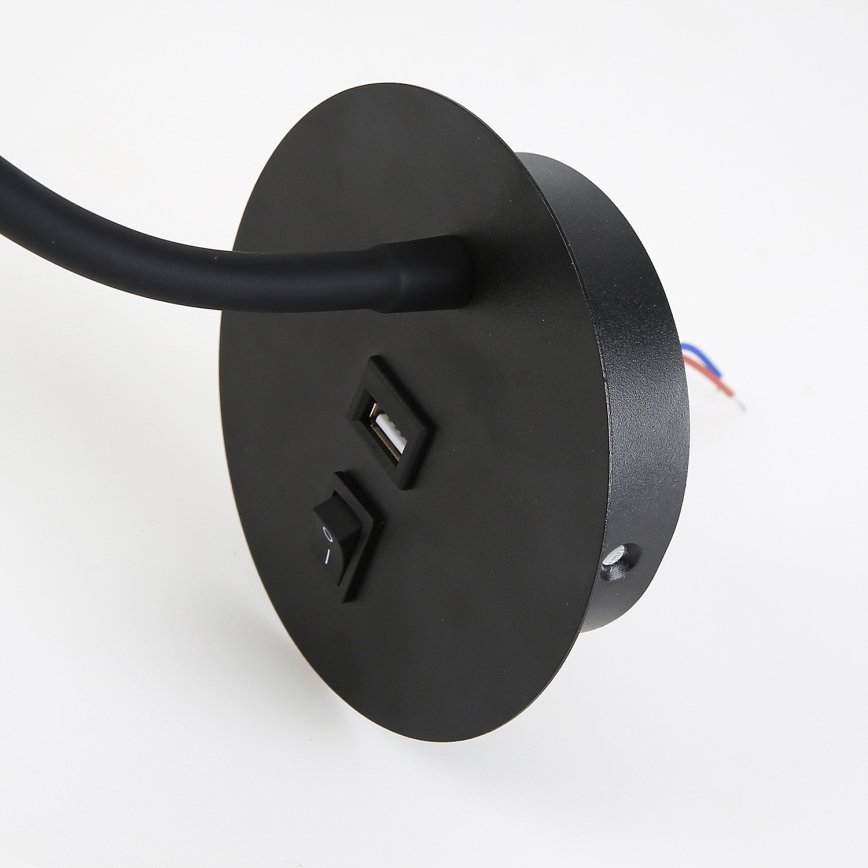Brilagi - LED Lampada flessibile da muro con porta USB MAYA LED/3W/230V 4000K nero