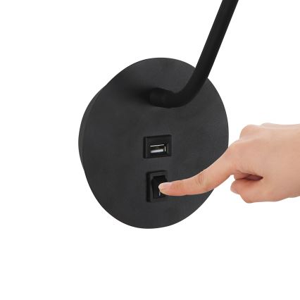 Brilagi - LED Lampada flessibile da muro con porta USB MAYA LED/3W/230V 4000K nero