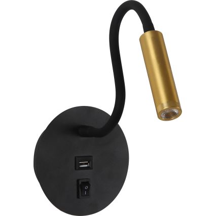 Brilagi - LED Lampada flessibile da muro con porta USB MAYA LED/3W/230V 4000K nero/oro