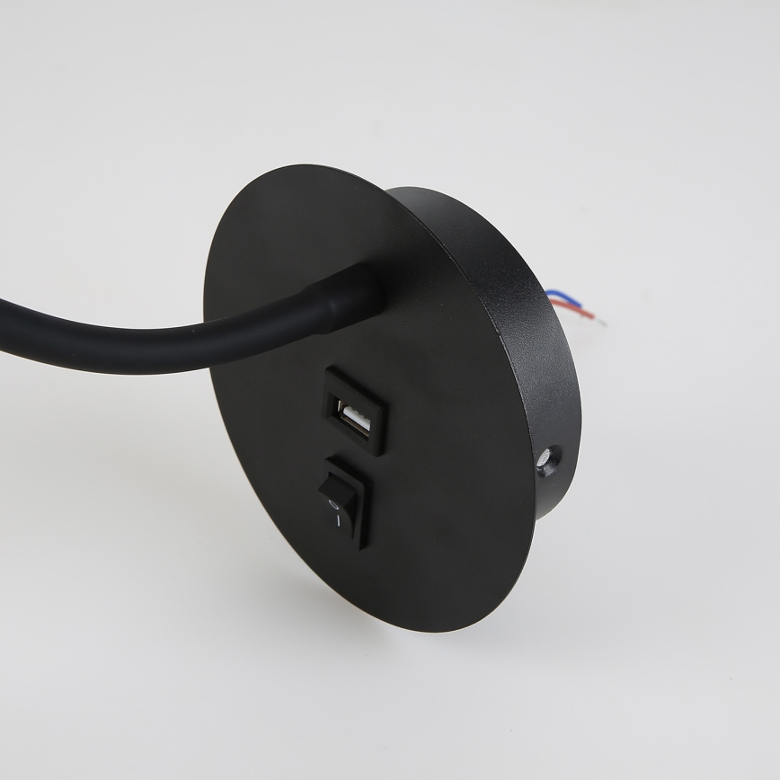 Brilagi - LED Lampada flessibile da muro con porta USB MAYA LED/3W/230V 4000K nero/oro