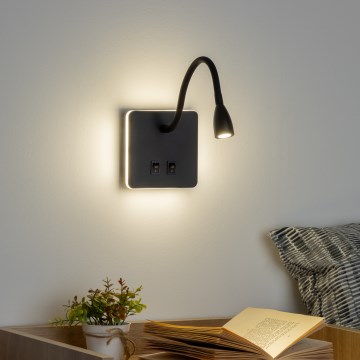 Brilagi - LED Lampada flessibile da muro MAYA Double LED/4W/230V + LED/3W nero