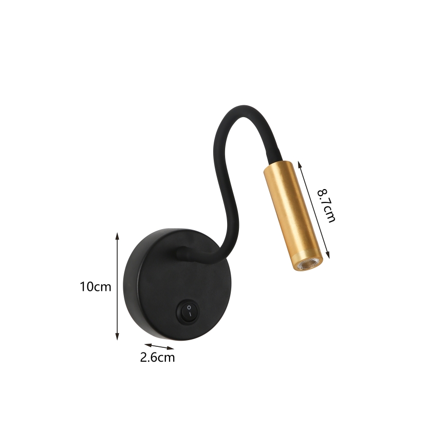 Brilagi - LED Lampada flessibile da muro MAYA LED/3W/230V 4000K nero/oro