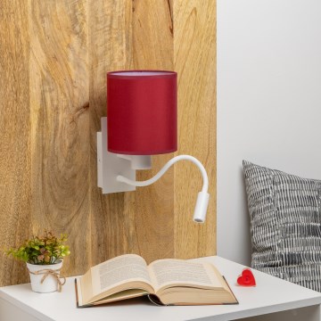 Brilagi - LED Lampada flessibile da muro NUBILA 1xE27/25W/230V + LED/3W bianco/Pompeiana rosso