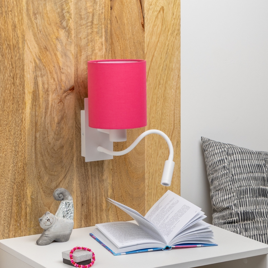 Brilagi - LED Lampada flessibile da muro NUBILA 1xE27/25W/230V + LED/3W bianco/rosa