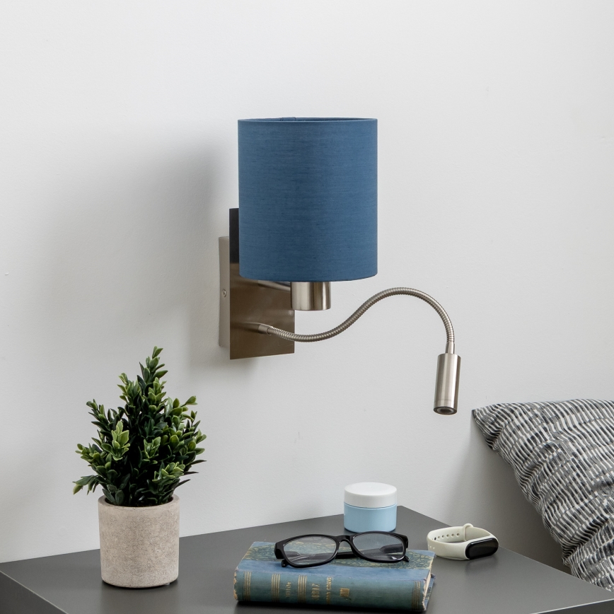Brilagi - LED Lampada flessibile da muro NUBILA 1xE27/25W/230V + LED/3W cromo opaco/blu scuro