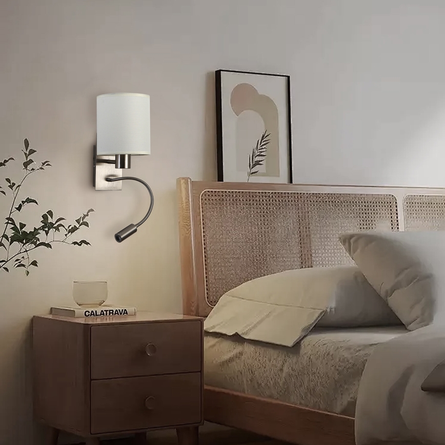 Brilagi - LED Lampada flessibile da muro NUBILA 1xE27/25W/230V + LED/3W cromo opaco/color crema