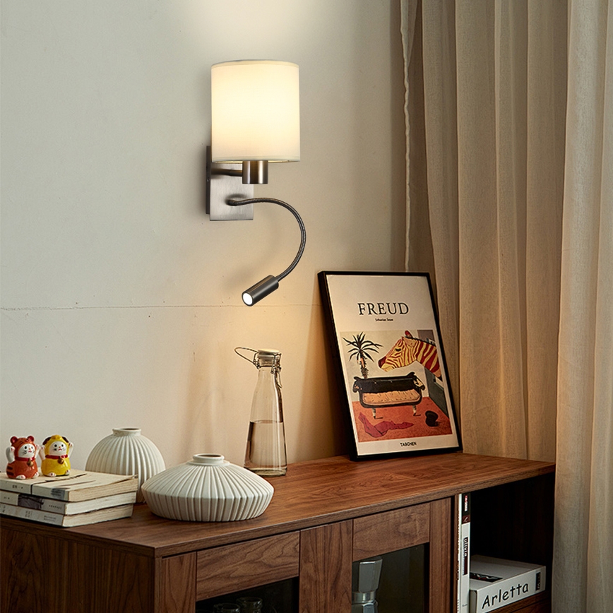 Brilagi - LED Lampada flessibile da muro NUBILA 1xE27/25W/230V + LED/3W cromo opaco/color crema