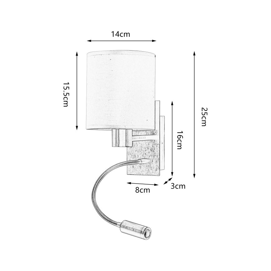 Brilagi - LED Lampada flessibile da muro NUBILA 1xE27/25W/230V + LED/3W cromo opaco/color crema
