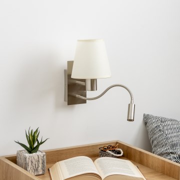 Brilagi - LED Lampada flessibile da muro NUBILA 1xE27/25W/230V + LED/3W cromo opaco/color crema
