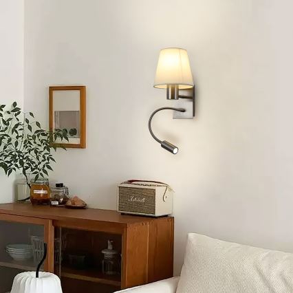 Brilagi - LED Lampada flessibile da muro NUBILA 1xE27/25W/230V + LED/3W cromo opaco/color crema