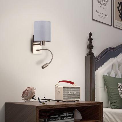 Brilagi - LED Lampada flessibile da muro NUBILA 1xE27/25W/230V + LED/3W cromo opaco/grigio