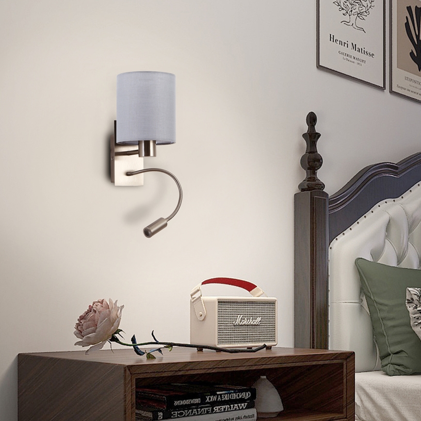 Brilagi - LED Lampada flessibile da muro NUBILA 1xE27/25W/230V + LED/3W cromo opaco/grigio