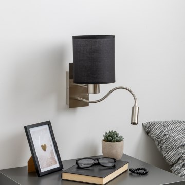 Brilagi - LED Lampada flessibile da muro NUBILA 1xE27/25W/230V + LED/3W cromo opaco/nero