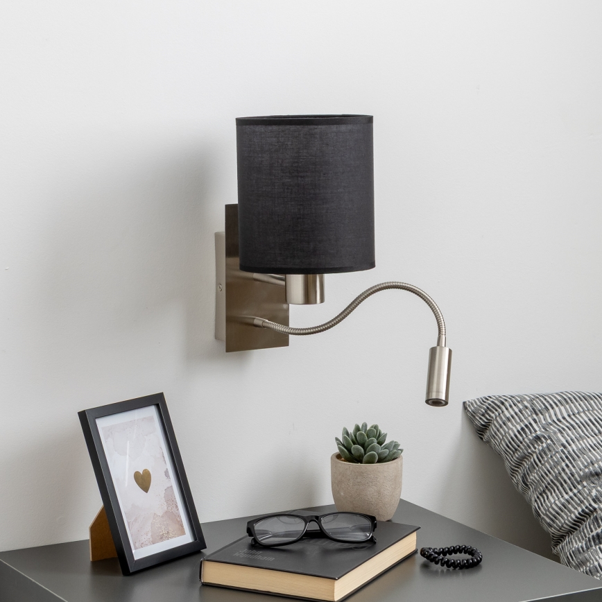 Brilagi - LED Lampada flessibile da muro NUBILA 1xE27/25W/230V + LED/3W cromo opaco/nero