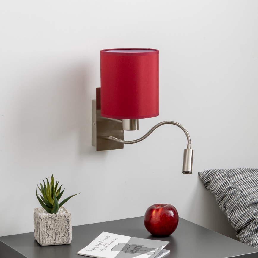Brilagi - LED Lampada flessibile da muro NUBILA 1xE27/25W/230V + LED/3W cromo opaco/Pompeiana rosso