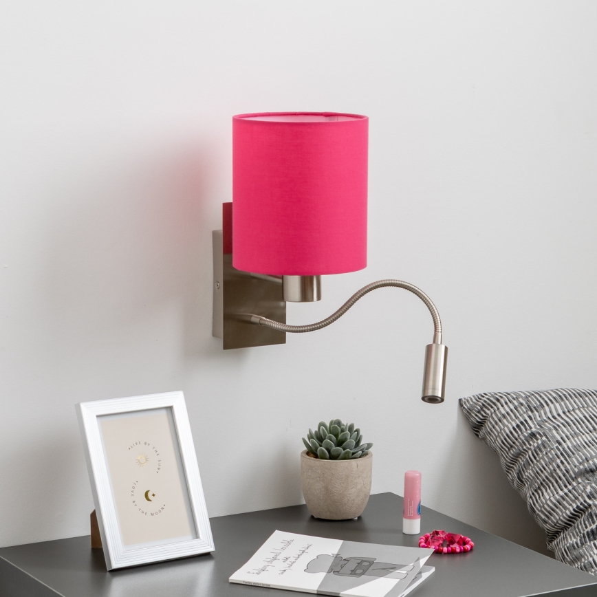 Brilagi - LED Lampada flessibile da muro NUBILA 1xE27/25W/230V + LED/3W cromo opaco/rosa