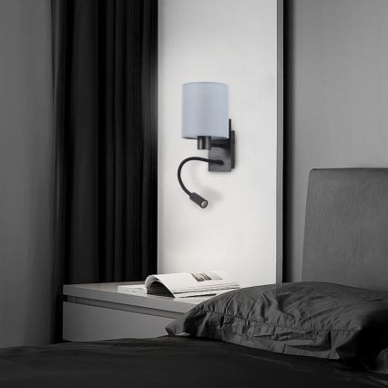 Brilagi - LED Lampada flessibile da muro NUBILA 1xE27/25W/230V + LED/3W nero/grigio