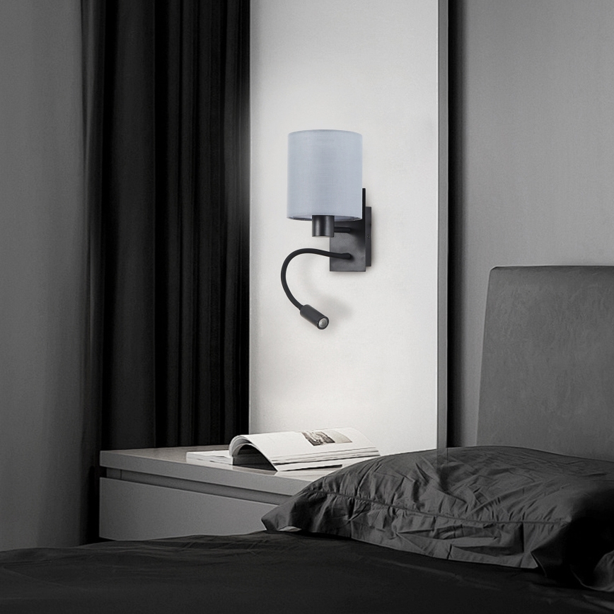 Brilagi - LED Lampada flessibile da muro NUBILA 1xE27/25W/230V + LED/3W nero/grigio
