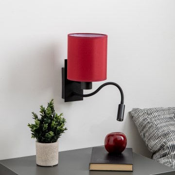 Brilagi - LED Lampada flessibile da muro NUBILA 1xE27/25W/230V + LED/3W nero/Pompeiana rosso