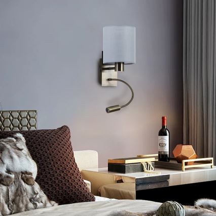 Brilagi - LED Lampada flessibile da muro NUBILA 1xE27/25W/230V + LED/3W ottone/color crema